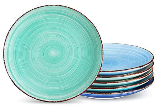 vancasso BONITA Speiseteller Steingut, Essteller set 6 Personen, Ø 21,5 cm Teller Set, Geschirr für Spülmaschine und Mikrowelle, Pastateller, Frühstücksteller, Kuchenteller, Kühle Farbe