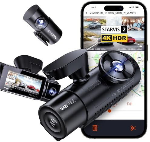 VANTRUE N4 Pro 4K 3 Channel Dash Cam 5G WiFi GPS, STARVIS 2, 4K+1080P+1080P Front and Rear Inside Triple Car Camera 3CH HDR, Night Vision, Voice Control, 24/7 Buffered Parking Mode, Support 512GB