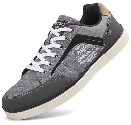 Mens Trainers Casual Shoes Fashion Leather Canvas Sneakers Lace Up Grey 9.5