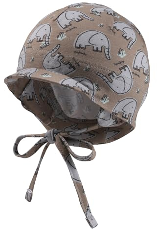 Sterntaler Schirmmütze Jersey Elefant mit Bindeband für Jungen - Schirmmütze Baby mit Nackenschutz und UV -Schutz 50+ - Sonnenkappe mit schütztenden Ohrenklappen - blassbraun, 45