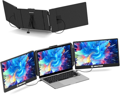 Maxfree S2 Triple Monitor per Laptop, 14 'Plug & Play, 1080P HD Portable Screen Extender per 13.3-17″ Laptop, Compatibile con Windows/Mac/Surface/Android/Switch