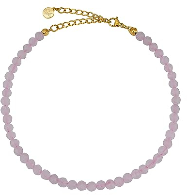 GD GOOD.designs Fussketten für Frauen mit echten Rosenquarz Perlen 4mm - Wasserfest - Naturstein Fußkettchen Rosa mit verstellbaren Verschluss in 18K Gold