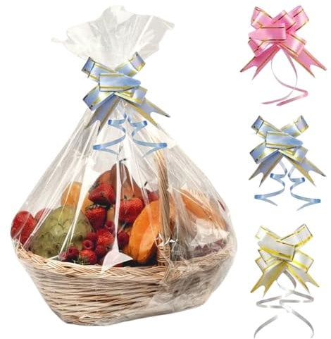 30PCS Clear Cellophane Bags,Gift Cellophane Bags Large,30Pcs Colorful Ties Bows,Food Gift Bags Cellophane,Wrapping Bags with Colorful Bows Set for Baskets Making Easter Gifts Presents Packaging