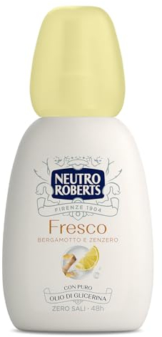 Neutro Roberts, Deodorante Vapo Fresco Giallo, Bergamotto e Zenzero, Zero Sali di Alluminio, Con Puro Olio di Glicerina, Deodorante Uomo e Donna, Plastica 100% riciclata, 75 ml, Zero gas 48h