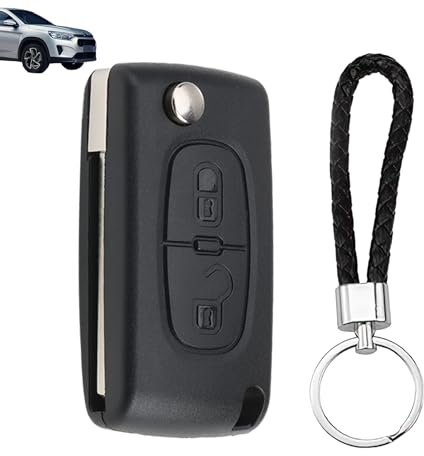 Guscio per Chiave Auto Telecomando 2 Tasti Compatibile con Peugeot 207 307 308 407 607 807 e Citroen C2 C3 C4 C5 C6 Picasso Ricambio Custodia Chiave Cover con Portachiavi in Pelle,Accessoires auto