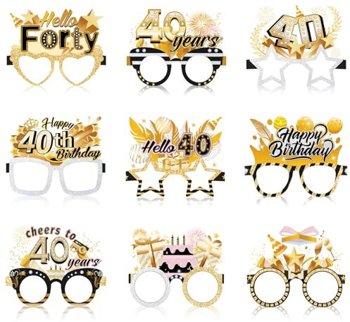 Konsait 40th Birthday Glasses, 18 Pack 40th Birthday Party Supplies, Hello Forty Cheers to 40 Years, Gold Retro Stylized Party Glasses for Men & Women