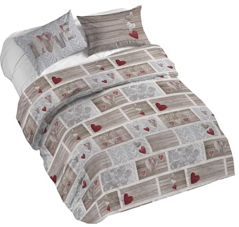 PENSIERI DELICATI Bettwäsche-Set für Doppelbett, 100% Baumwolle, komplett mit Bettbezug 250 x 200 cm und 2 Kissenbezügen 52 x 82 cm, hergestellt in Italien, maschinenwaschbar bei 40 °C, Muster Shabby