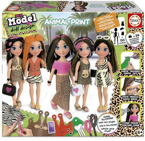 Educa - My Model Animal Print | Kreieren & gestalten Sie Ihre Puppe. Es umfasst über 150 Looks & über 40 Accessoires zur Personalisierung Ihrer Puppe. Geschenk für Jungen & Mädchen 6-8 Jahre (20098)