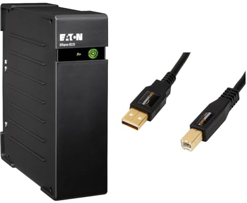 Eaton USV Ellipse ECO 650 USB DIN - Off-line Unterbrechungsfreie Stromversorgung (USV) & Amazon Basics, USB-2.0-Kabel kompatible mit Drucker, Typ A auf Typ B, mit vergoldeten Anschlüssen, 3 m, Schwarz