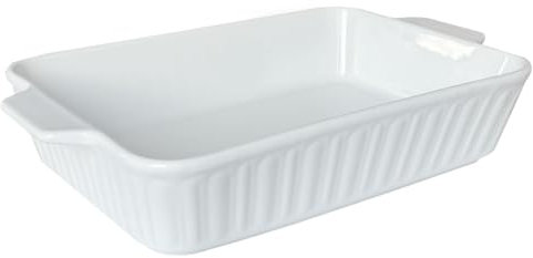 Qlans Casserole Dish, 9x13 Ceramic Baking Dish, Large Lasagna Pan Deep for Oven, 4.2 Quarts Baking Pan with Handles, Kitchen Accessories For baking cake, Mother's Day Gifts, White