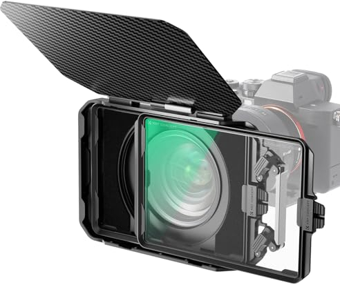 K&F CONCEPT Matte Box with Black Diffusion 1/4 Filter, Camera Matte Box with Carbon Fibre Top Flap Compatible with 67mm/ 72mm/ 77mm/ 82mm/ 95mm Lenses for 4 x 5.65 Square & Circular Filter