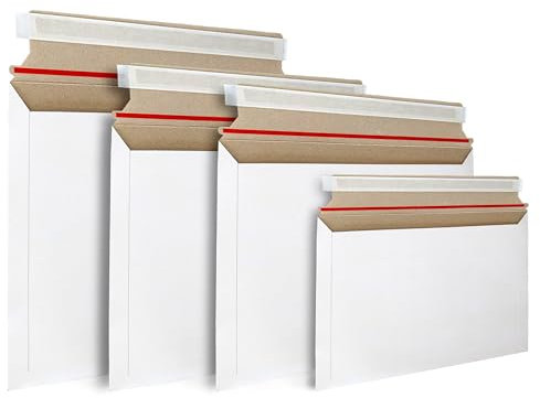 Versandtaschen aus weißem Karton mit Selbstklebverschluss - Größe C4+ 330x245 mm + Pappe 48 mm - Leicht 52g - Packung mit 25 Stück - In kleinen und großen Größen erhältlich