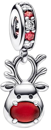 MITSOKU Charm Renna dal Naso Rosso Argento 925 Perline Pendenti per Bracciali e Collane Gioielli Regali per Donne