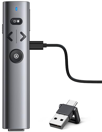 HELLCOOL USB C Presenter, 2.4 GHz Kabellose Presenter mit Laserpointer, Wiederaufladbare Rot Pointer für Präsentationen, Laserpointer Präsentation für Windows/Mac/PowerPoint/Keynote/Google Slides/PDF