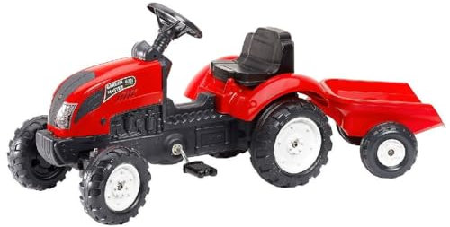 FALK - Tracteur à pédales Country Farmer - Rouge - avec remorque - Fabriqué en France - Dès 2 Ans - 2058L, Rouge et Jaune