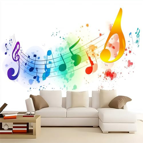 Mural Wallpaper Music Colored Notes 400 x 280 cm DIY Wall Murals, White Wall Mural Art Fleece Printed Poster Decoration, for Bedroom Living Room Nursery Children's Room