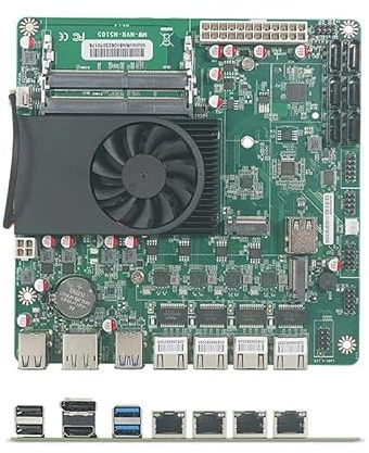 HKUXZR N5105 NAS Motherboard, 4 Ports i226/i225 2.5GbE LAN, 2 x M.2 NVMe, 6 x SATA3.0, 2 x DDR4, Mini ITX Soft Router VPN Openwrt Barebone Micro Appliance DIY
