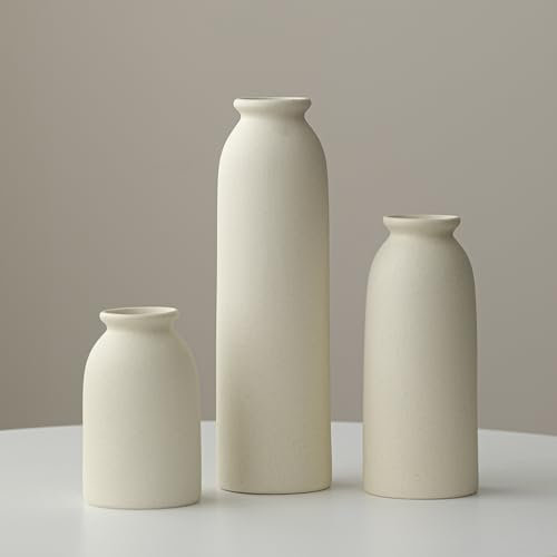 27 cm, Keramik Vasen Set 3er, Kleine Blumenvasen für Dekor, Orange, Gelb, Weiß (Beige)