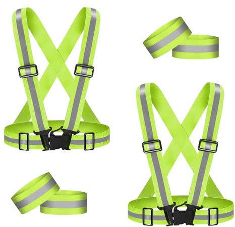 AONAT Reflektorweste,2er Reflektierende Warnweste Einstellbar,Reflektierende Sicherheitsweste Set Con 4er Elastische Reflektierendes Armbands,für Radfahren,Wandern,Laufen und Outdoor-Aktivitäten