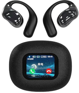 Intelligent Touch Screen Open Bluetooth Earphones,2024 New True Wireless Open Ear Earbuds Bluetooth 5.4,Over The Ear Earbuds with LED Display,Noise Reduction,for Gaming,Running, Cycling (black)
