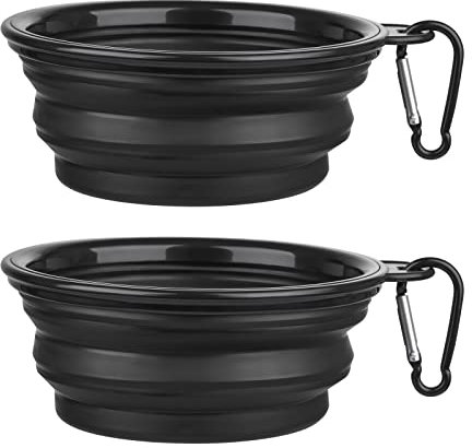 2 Pièces Bol à Chien Pliant Bol en Silicone Pliable pour Chiens et Chats, Gamelles de Voyage Pliables en Silicone Noir Petit