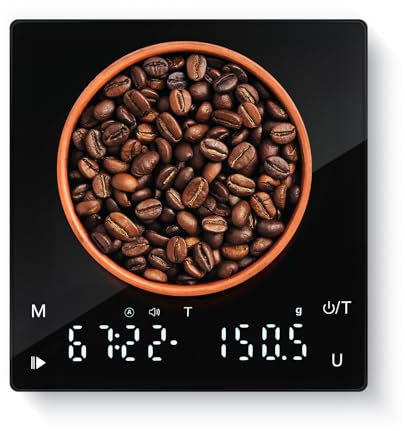 Drcowu Kaffeewaage mit Timer, 2 kg Kapazität, 0,1 g Genauigkeit, kaffee Waage wiederaufladbar, Mini digitale Espressowaage mit Tara-Funktion, Schwarz