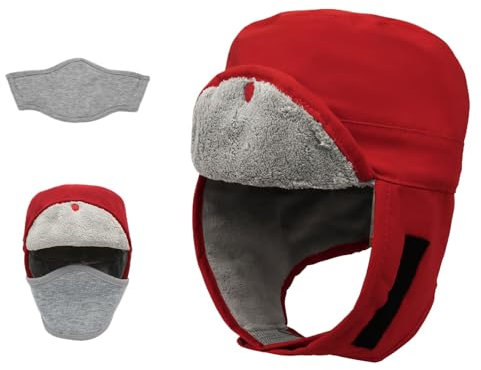ZALXOZYL Fliegermütze für Herren Mit Wangenschutz Aus Samt Wollige Thermo-Trappermütze für Outdoor-Sport Rot S 54 cm Kinder