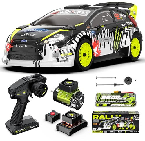 RIAARIO 1/10 Rally Car Max 50mph Brushless RC Cars for Adults with Gyro 4WD RC Truck with Full Car Linkage Lighting Remote Control Trucks with 3S 2200mAh Rechargeable Battery Support 4400mAh Battery