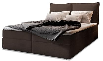 Masseno Boxspringbett LENTE 140x200 cm Komplett-Set mit Matratze und Topper, Polsterbett mit Zwei Bettkästen -Braun, Lincoln 29