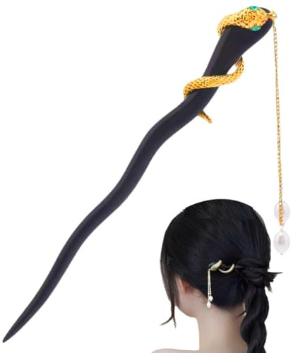 Serpent d'or Baguettes à Cheveux en Bois, Vintage Cheveux Baguettes, Épingle à Cheveux Vintage pour Femme, Épingles à Cheveux Chinois Baguettes, Pinces à Cheveux en Bois pour Cheveux DIY Accessoire