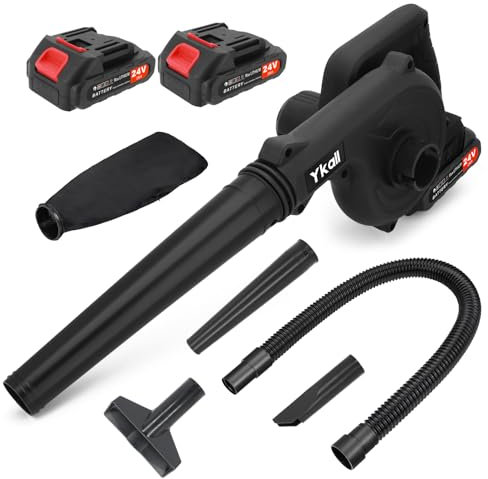 Ykall Cordless Leaf Blower 24V with 2 Batteries & Charger, 2-in-1 Electric Leaf Blower & Vacuum for Lawn Care, Patio, Garage Cleaning, Dust & Snow Removal, Pet Hair Blower