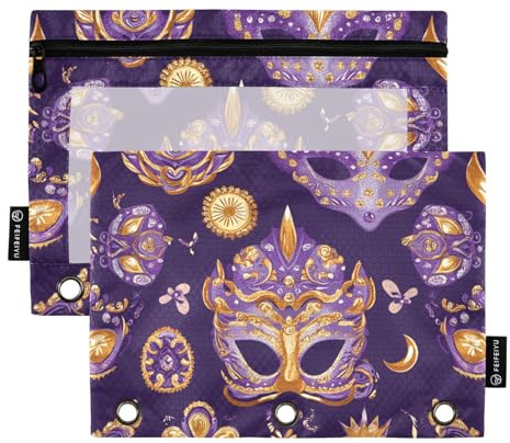 Foiosoh 2 pack Mardi Gras Karneval Masken Lila bleistift tüten 3 Ringe tragbare Reißverschluss Bleistift poucheses Fall Für Schule Büro College Liefert