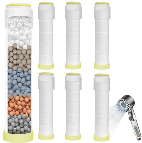 6PCS Shower Filter for Shower Head PP Cotton Replacement Cartridge, 9.5 x 2.6 cm Shower Head Filter, Filtered Sediment Cartridge Reduces Chlorine, Water Filter Core Cotton for Handheld Showerheads