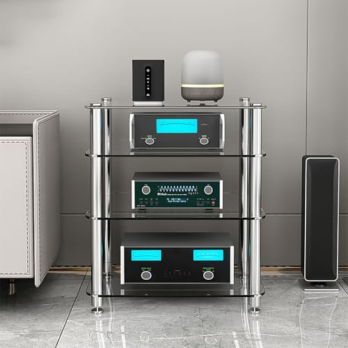 Eckregal Medien Audio Tower Schrank CD Rack DVD Regal Spielkonsole Vitrine AV Media Stand Einfache Montage Platzsparend für Wohnzimmer Gaming Aufnahmeraum Schlafzimmer