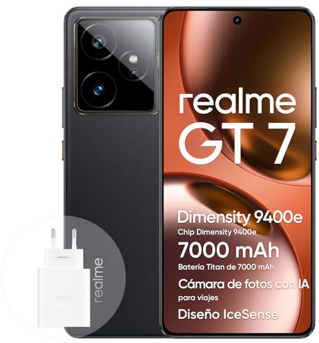 realme GT 7 Smartphone 5G 12+512 GB, chipset di punta Dimensity 9400e, batteria Titan da 7000 mAh, display da 6000 nit, fotocamera IMX906 OIS da 50 MP, AI Planner, IP69, IceSense Nero
