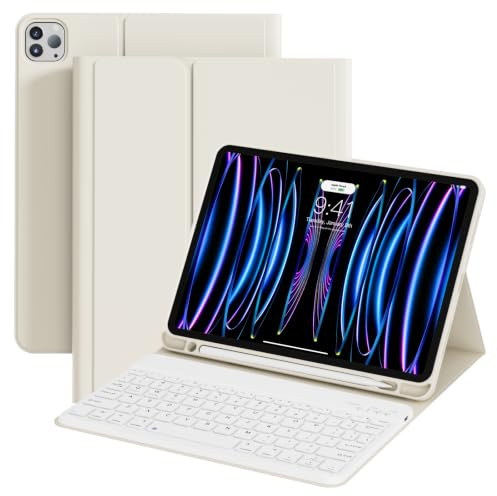 ZOPSGYU Keyboard Case for iPad Pro 11 Zoll 4th/3rd/2nd Generation (2022,2021,2020) with Pencil Holder, Detachable Bluetooth White Keyboard, Lightweight & Portable, TPU Case for iPad Pro 11, White