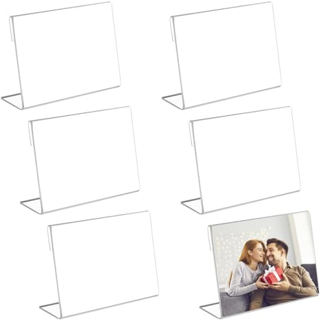 Lot de 6 supports de panneau en acrylique transparent en forme de L et de L, 10,2 x 15,2 cm, brochure inclinée et support de cadre photo pour menu de restaurant, bureau, centres commerciaux, support