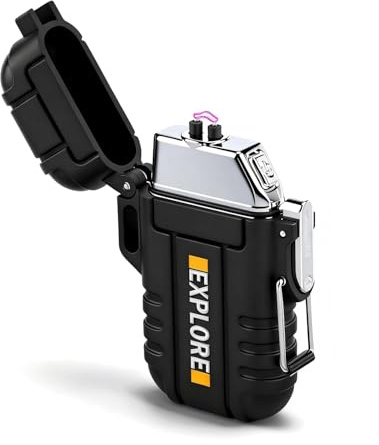 Electric Lighter Rechargeable USB C, Electronic Plasma Arc Lighter Waterproof and Windproof Weatherproof for Camping Hiking Survival, Portable Black Lighters Gifts for Men