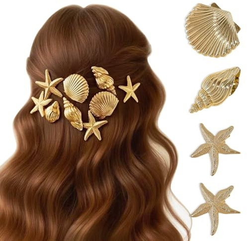 BRDXOOL Lot de 4 barrettes à cheveux dorées en forme d'étoile de mer pour femme - Petites pinces à cheveux en métal - Idéales pour les fêtes, le quotidien, les loisirs, les fêtes sur la plage