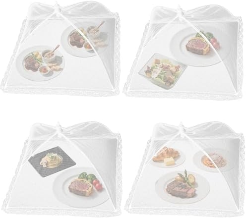 Lebensmittelabdeckungen 4er Set – 17 Zoll Pop-Up Netzhaube Faltbar & Wiederverwendbar – Fliegenschutz für Picknick, Grill, Camping – Abdeckhaube gegen Insekten & Fruchtfliegen