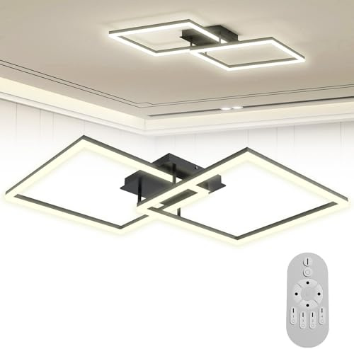 Froadp Moderne LED Deckenleuchte Dimmbar 60W Schwarz, 40cm Quadratische Deckenlampe mit Fernbedienung, Wohnzimmerlampe 2800-6500K, IP44 Deckenbeleuchtung Energiesparend für Schlafzimmer Küche Büro