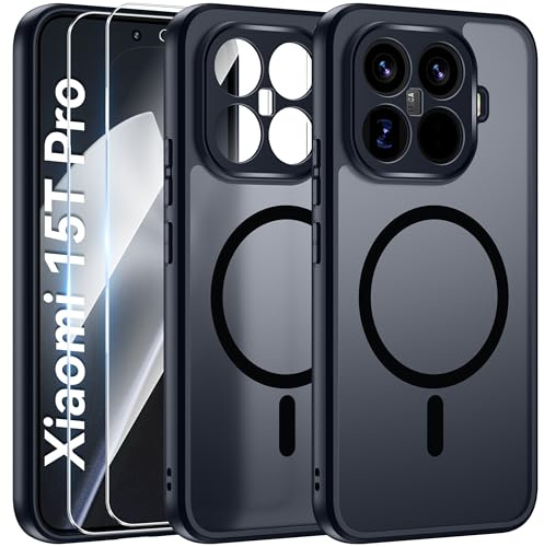 Opkiegrn Magnetisch für Xiaomi 15T Pro 5G Hülle, Schwarz | 2x Schutzfolie, Kompatibel mit MagSafe, Vollständiger Kameraschutz, Stoßfest Transluzente Matt Schutzhülle Xiaomi 15T Pro