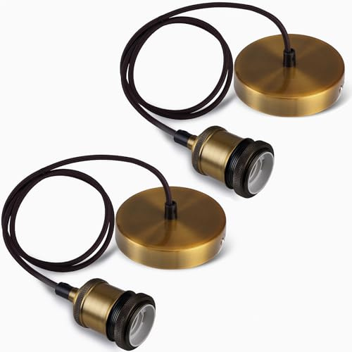 Seruno Metall E27 Vintage Lampenfassung, 2 Stück E27 Retro Lampenaufhängung mit Kabel, Vintage Pendelleuchte mit Deckenhalterung, Ideal für Industriellen Stil, Küchen, Bars und Wohnzimmer, Copper