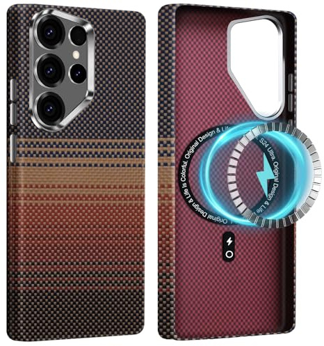Jawneny für Samsung Galaxy S24 Ultra Hülle aus Aramidfaser Magnetische mit Mag-Safe Kratzfeste Handyhülle Taktile Gewebte Case Angenehmem Griff Kameraschutz Schutzhülle für Samsung S24 Ultra 5G Cover