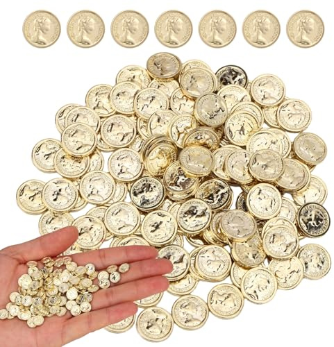 120pcs Miniature Gold Coins, 0.8x0.8cm/0.3x0.3in Alloy St Patricks Tiny Play Coins for DIY Crafts Mini Pirate Treasure Dollhouse Fairy Garden & Micro Landscaping