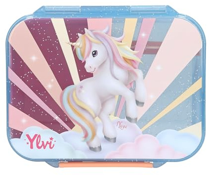 Depesche 14145 Ylvi Sugar Pop - Brotdose in Bonbon Farben, mit Einhorn Motiv, Lunchbox mit 3 Fächern und Klappdeckel