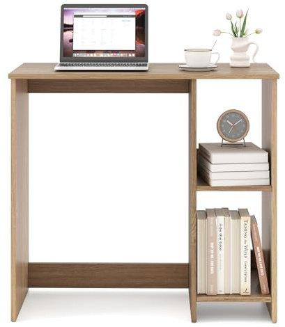 CASART Compact Computer Desk, Small Writing Desk with Storage Shelves, Space-saving Home Office Laptop Workstation for Small Space in Bedroom Study Living Room (Natural, 80 x 40 x 74cm)