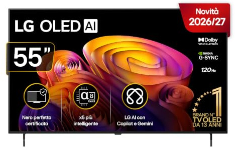LG OLED AI 55 Pollici, Serie B6E 2026 Smart TV 4K - OLED55B6ELC | Nero Perfetto, Dolby Vision & Atmos, Processore ?8 Gen3, AI Magic Remote, WebOS con Gemini, VRR, G-Sync 4K@120Hz
