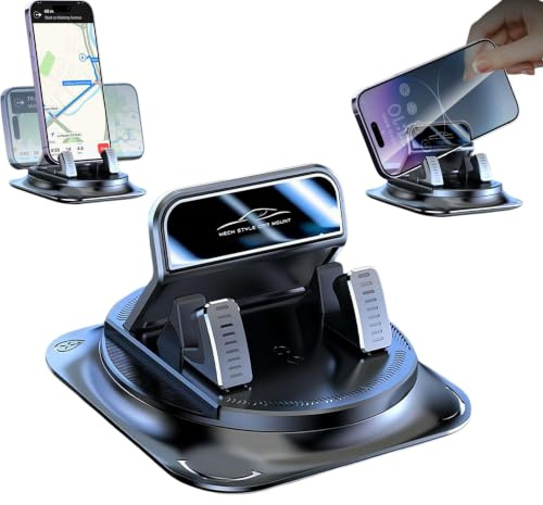 Soporte de teléfono giratorio de 360° para salpicadero, base antideslizante de bloqueo automático, agarres antideslizantes y soporte de teléfono automotriz con una sola mano, soporte universal