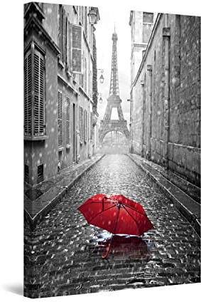 Startonight Leinwandbilder Schwarz und Weiß Regenschirm in Paris, Doppelansicht Überraschung Modernes Dekor Kunstwerk Gerahmte Wand Kunst Ursprüngliche Wohnzimmer Groß Wand Bild 80 x 120 cm